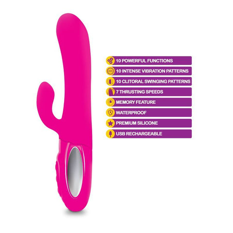 Viben Hypnotic Thrusting Rabbit Vibrator with Swinging Clitoral Stimulator in Hot Pink VIBRATORS-RABBIT