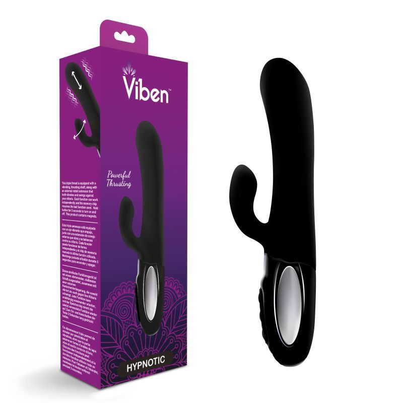 Viben Hypnotic Thrusting Rabbit Vibe with Swinging Clit Stimulator in Black Black VIBRATORS-RABBIT
