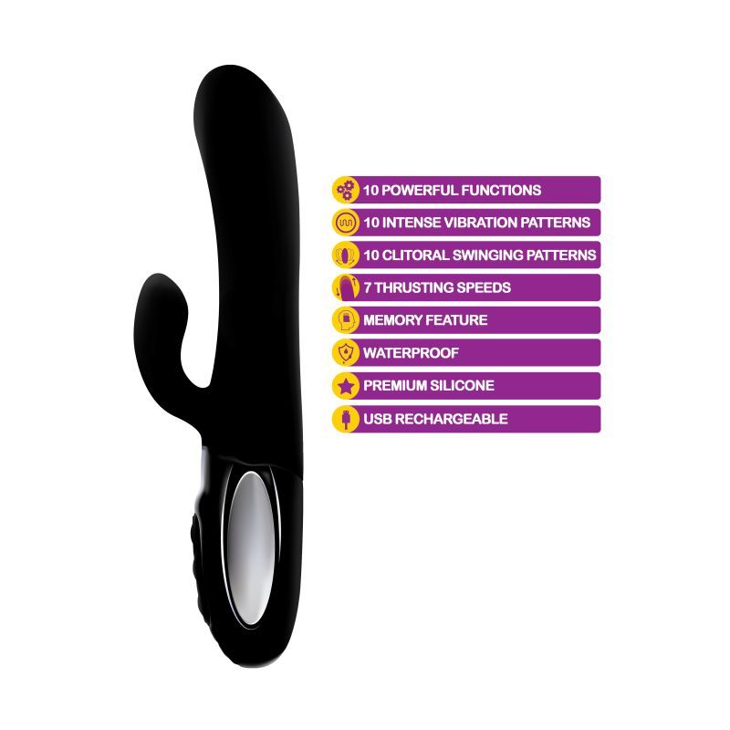Viben Hypnotic Thrusting Rabbit Vibe with Swinging Clit Stimulator in Black > Vibrators > Ladies > Rabbit