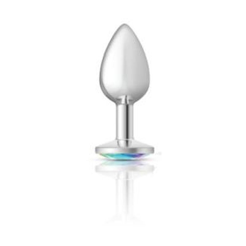 Cheeky Charms Silver Round Butt Plug with Clear Iridescent Jewel Small (6.78cm) > Anal Range > Jewel Butt Plugs