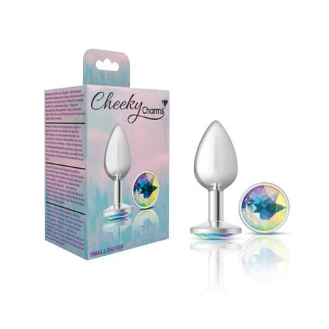 Cheeky Charms Silver Round Butt Plug with Clear Iridescent Jewel Small > Anal Range > Jewel Butt Plugs