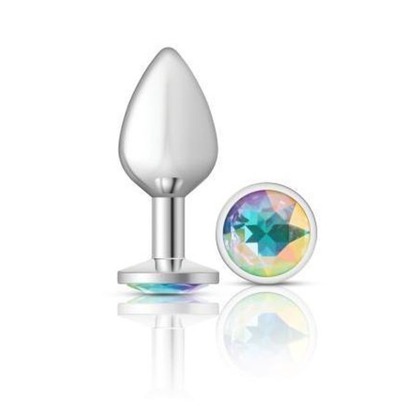 Cheeky Charms Silver Round Butt Plug with Clear Iridescent Jewel Large Clear > Anal Range > Jewel Butt Plugs