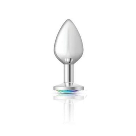 Cheeky Charms Silver Round Butt Plug with Clear Iridescent Jewel Large > Anal Range > Jewel Butt Plugs