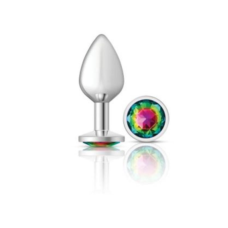 Cheeky Charms Silver Round Butt Plug with Rainbow Jewel Medium Multi > Anal Range > Jewel Butt Plugs