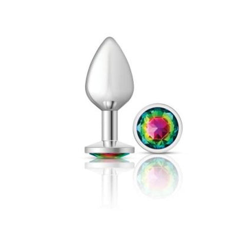 Cheeky Charms Silver Round Butt Plug with Rainbow Jewel Medium Multi > Anal Range > Jewel Butt Plugs