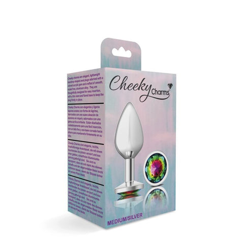 Cheeky Charms Silver Round Butt Plug with Rainbow Jewel Medium > Anal Range > Jewel Butt Plugs
