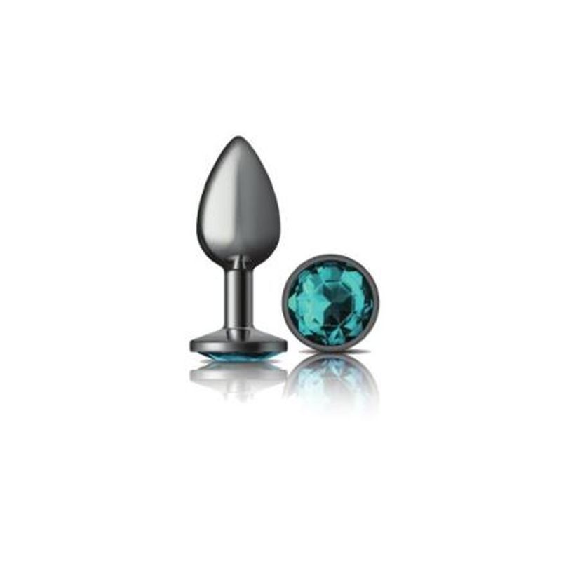 Cheeky Charms Gunmetal Round Butt Plug With Teal Jewel Small Default Title > Anal Range > Jewel Butt Plugs
