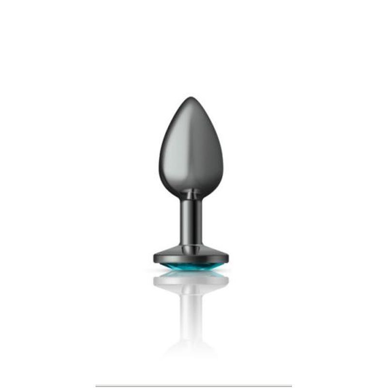 Cheeky Charms Gunmetal Round Butt Plug With Teal Jewel Small > Anal Range > Jewel Butt Plugs