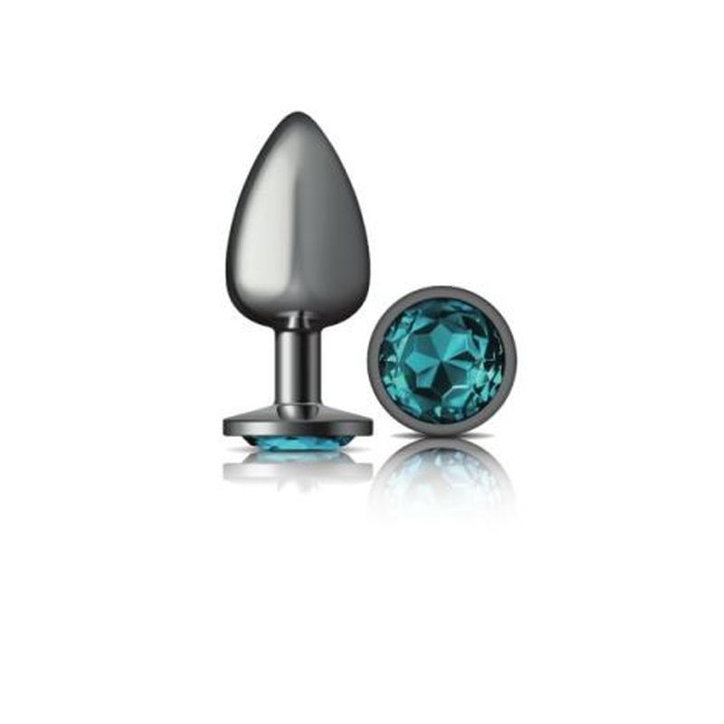 Cheeky Charms Gunmetal Round Butt Plug with Teal Jewel Large (9.12cm) > Anal Range > Jewel Butt Plugs