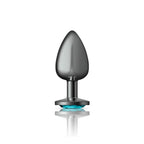 Cheeky Charms Gunmetal Round Butt Plug with Teal Jewel Large > Anal Range > Jewel Butt Plugs
