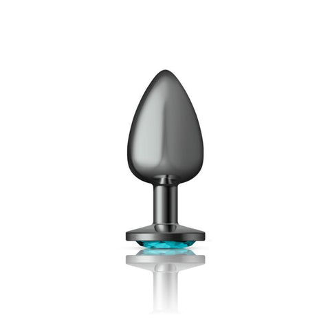 Cheeky Charms Gunmetal Round Butt Plug with Teal Jewel Large > Anal Range > Jewel Butt Plugs