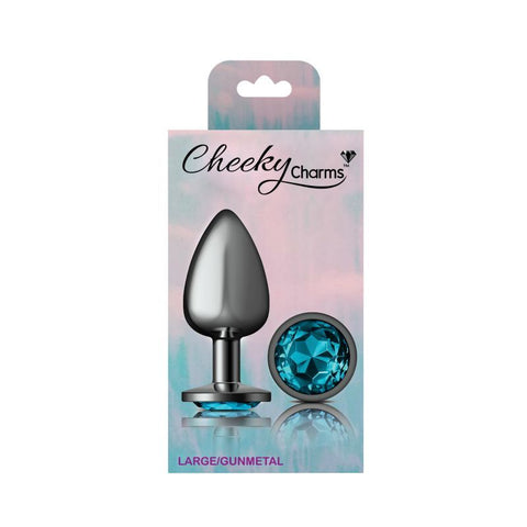 Cheeky Charms Gunmetal Round Butt Plug with Teal Jewel Large > Anal Range > Jewel Butt Plugs