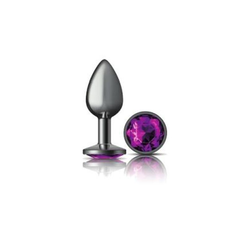 Cheeky Charms Gunmetal Round Butt Plug with Purple Jewel Small Purple > Anal Range > Jewel Butt Plugs