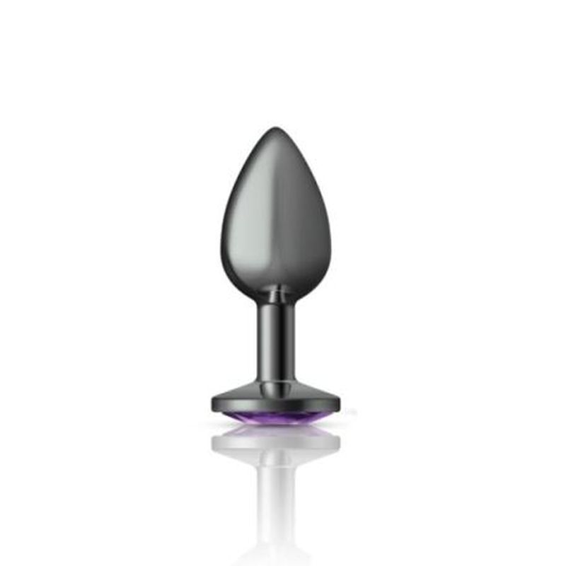 Cheeky Charms Gunmetal Round Butt Plug with Purple Jewel Small > Anal Range > Jewel Butt Plugs