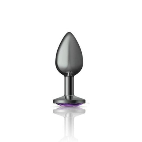 Cheeky Charms Gunmetal Round Butt Plug with Purple Jewel Small > Anal Range > Jewel Butt Plugs