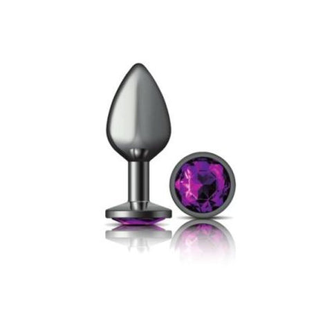 Cheeky Charms Gunmetal Round Butt Plug with Purple Jewel Medium Purple > Anal Range > Jewel Butt Plugs