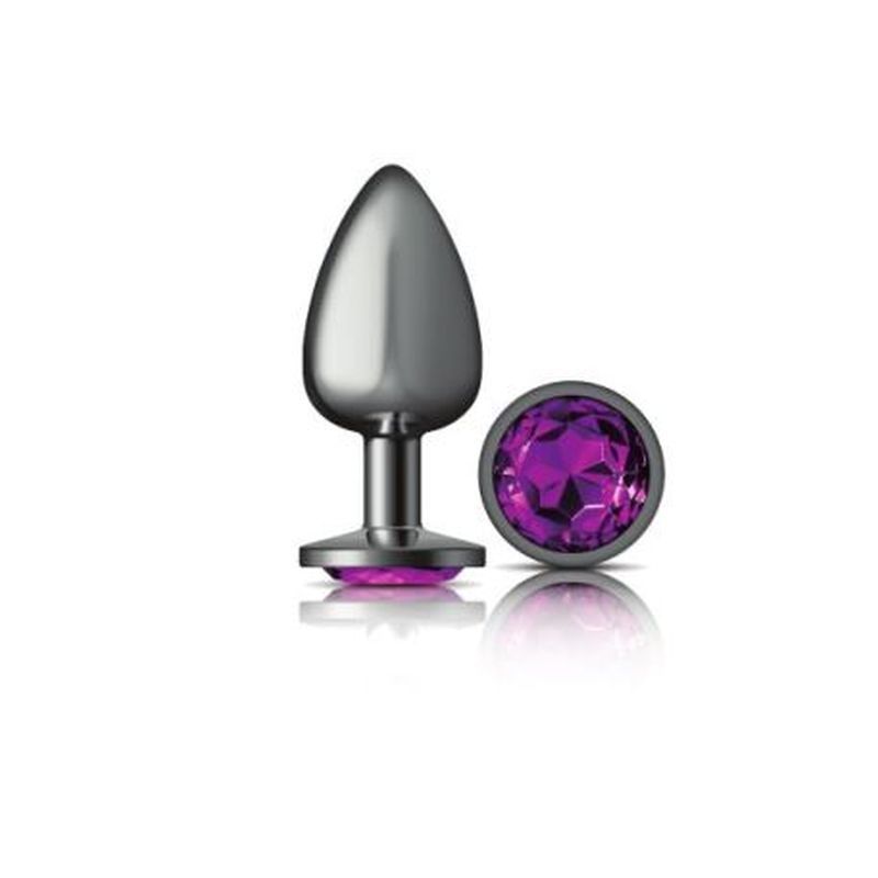 Cheeky Charms Gunmetal Round Butt Plug with Purple Jewel Large Purple > Anal Range > Jewel Butt Plugs