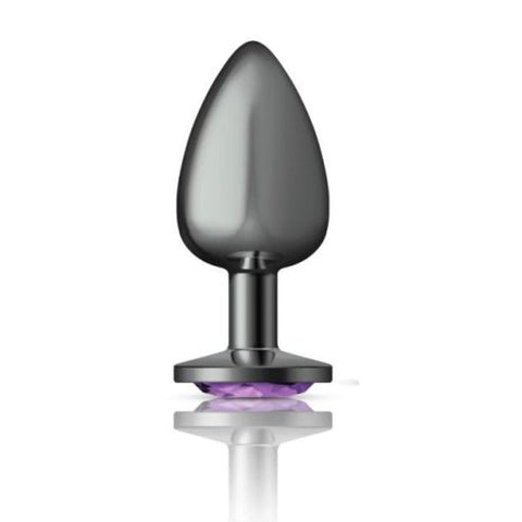 Cheeky Charms Gunmetal Round Butt Plug with Purple Jewel Large > Anal Range > Jewel Butt Plugs