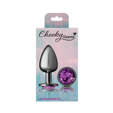 Cheeky Charms Gunmetal Round Butt Plug with Purple Jewel Large > Anal Range > Jewel Butt Plugs
