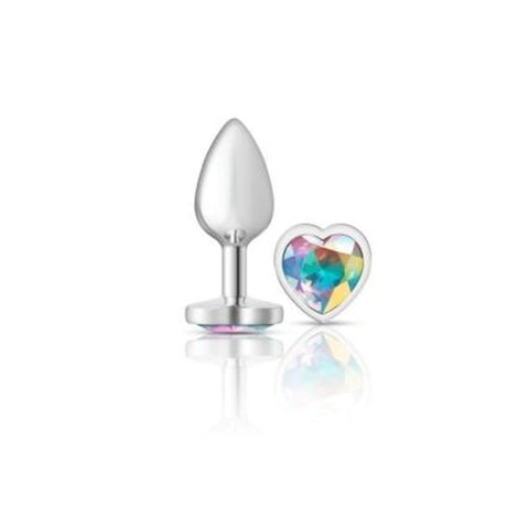 Cheeky Charms Silver Metal Butt Plug with Heart Clear Jewel Small Clear > Anal Range > Jewel Butt Plugs