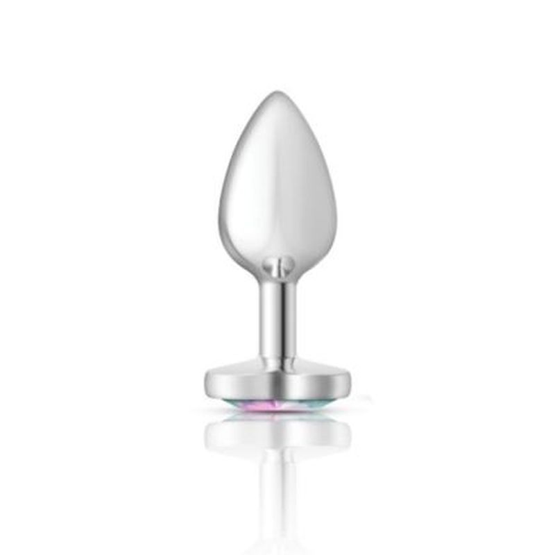 Cheeky Charms Silver Metal Butt Plug with Heart Clear Jewel Small > Anal Range > Jewel Butt Plugs