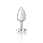 Cheeky Charms Silver Metal Butt Plug with Heart Clear Jewel Small > Anal Range > Jewel Butt Plugs