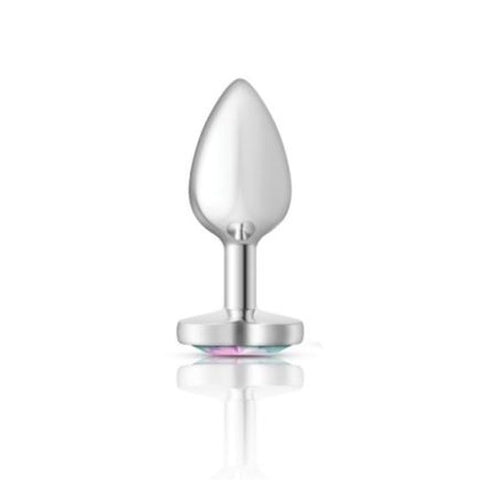 Cheeky Charms Silver Metal Butt Plug with Heart Clear Jewel Small > Anal Range > Jewel Butt Plugs