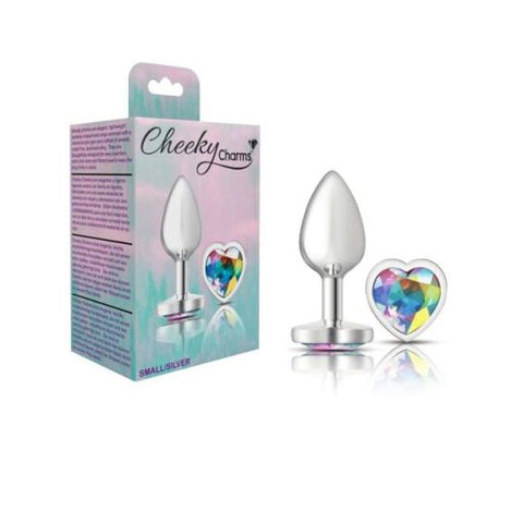 Cheeky Charms Silver Metal Butt Plug with Heart Clear Jewel Small > Anal Range > Jewel Butt Plugs