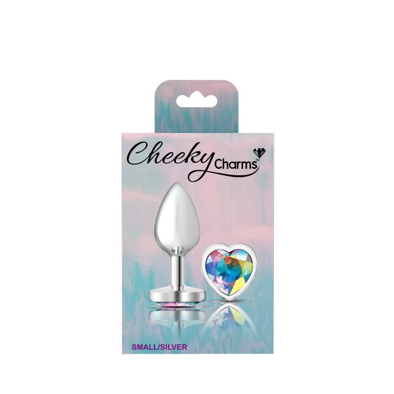 Cheeky Charms Silver Metal Butt Plug with Heart Clear Jewel Small > Anal Range > Jewel Butt Plugs