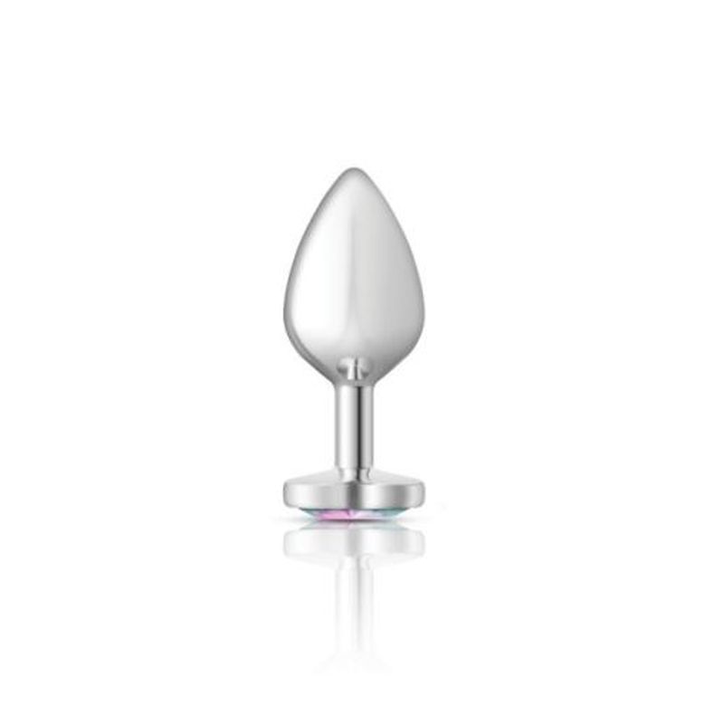 Cheeky Charms Silver Metal Butt Plug with Heart Clear Jewel Medium Clear > Anal Range > Jewel Butt Plugs
