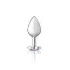 Cheeky Charms Silver Metal Butt Plug with Heart Clear Jewel Medium > Anal Range > Jewel Butt Plugs