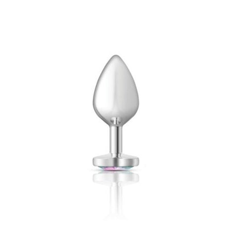 Cheeky Charms Silver Metal Butt Plug with Heart Clear Jewel Medium Clear > Anal Range > Jewel Butt Plugs