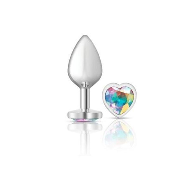 Cheeky Charms Silver Metal Butt Plug with Heart Clear Jewel Medium > Anal Range > Jewel Butt Plugs
