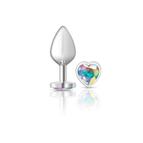 Cheeky Charms Silver Metal Butt Plug with Heart Clear Jewel Medium > Anal Range > Jewel Butt Plugs