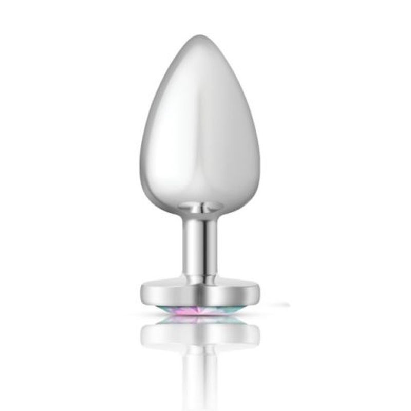 Cheeky Charms Silver Metal Butt Plug with Heart Clear Jewel Large (9.12cm) > Anal Range > Jewel Butt Plugs