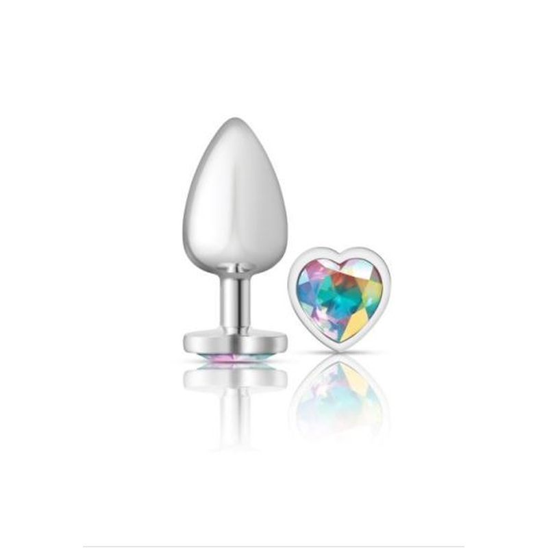 Cheeky Charms Silver Metal Butt Plug with Heart Clear Jewel Large > Anal Range > Jewel Butt Plugs
