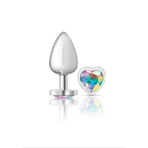 Cheeky Charms Silver Metal Butt Plug with Heart Clear Jewel Large > Anal Range > Jewel Butt Plugs