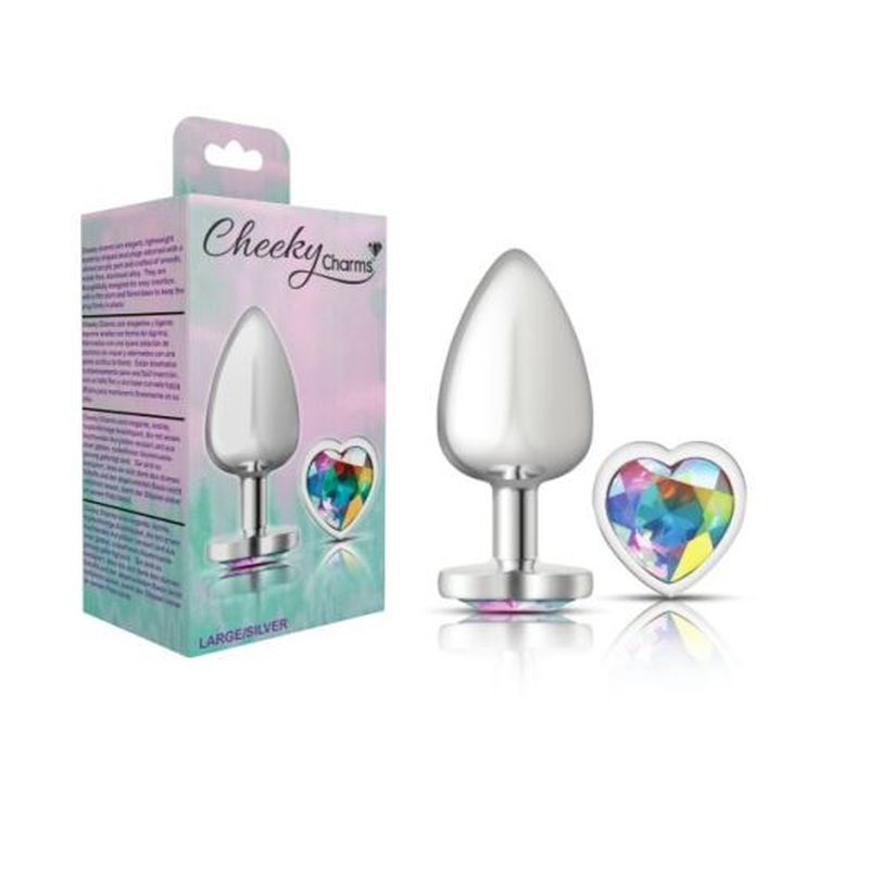 Cheeky Charms Silver Metal Butt Plug with Heart Clear Jewel Large (9.12cm) > Anal Range > Jewel Butt Plugs