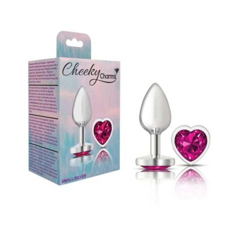 Cheeky Charms Silver Metal Butt Plug with Heart Pink Jewel Small (6.78cm) > Anal Range > Jewel Butt Plugs