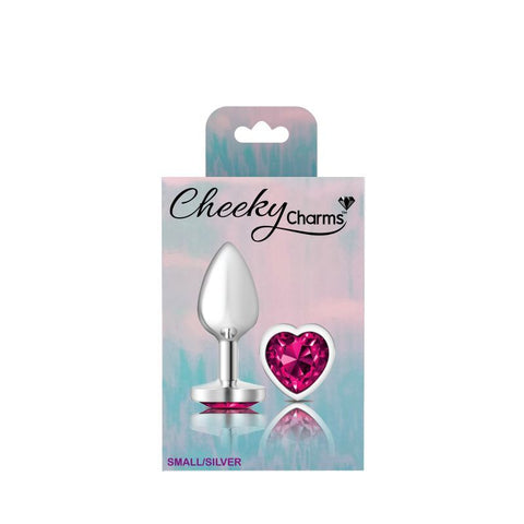 Cheeky Charms Silver Metal Butt Plug with Heart Pink Jewel Small > Anal Range > Jewel Butt Plugs