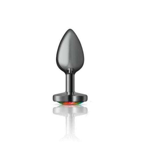 Cheeky Charms Gunmetal Butt Plug with Heart Rainbow Jewel Small Multi > Anal Range > Jewel Butt Plugs