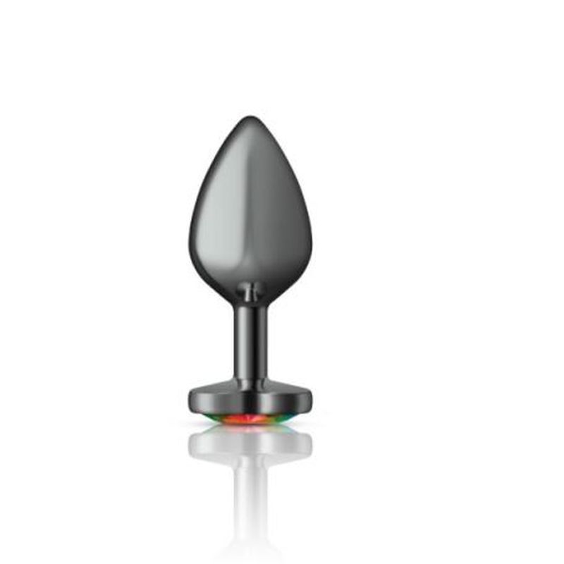 Cheeky Charms Gunmetal Medium Butt Plug with Heart Rainbow Jewel Multi > Anal Range > Jewel Butt Plugs