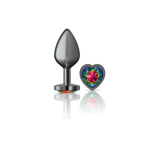 Cheeky Charms Gunmetal Medium Butt Plug with Heart Rainbow Jewel > Anal Range > Jewel Butt Plugs