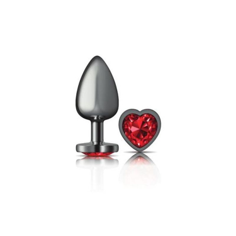 Cheeky Charms Gunmetal Butt Plug with Heart Red Jewel Large > Anal Range > Jewel Butt Plugs