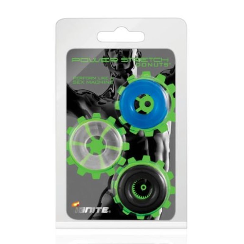 Power Stretch Donuts 3 Pc Multi Colour Cock Ring Set > Cock Ring > Sets