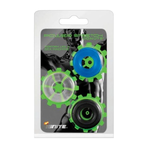 Power Stretch Donuts 3 Pc Multi Colour Cock Ring Set Mixed COCK RING Set
