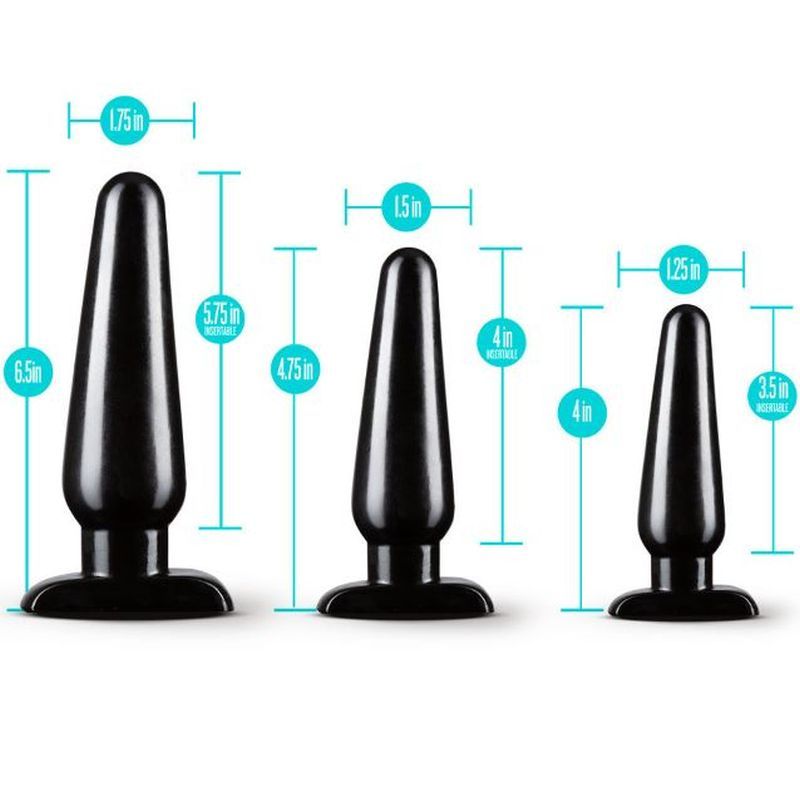 Anal Adventures 3 Pc Basic Plug Kit (Black) – Beginner 4 Inch and Medium > Anal Range > Butt Plug Kits
