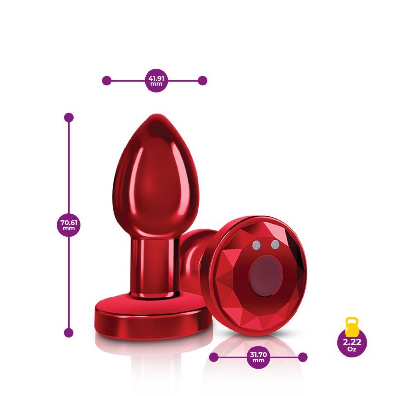 Cheeky Charms Red Rechargeable Vibrating Metal Butt Plug Small Butt Plugs - Vibrating