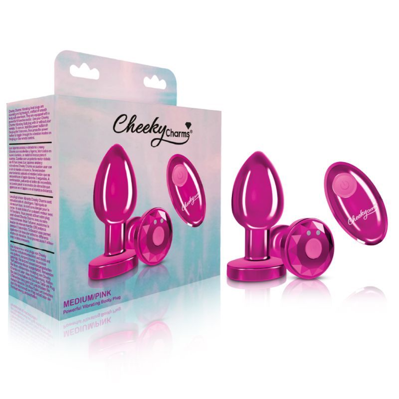 Cheeky Charms Pink Vibrating Metal Butt Plug Remote Medium > Anal Range > Vibrating Butt Plugs