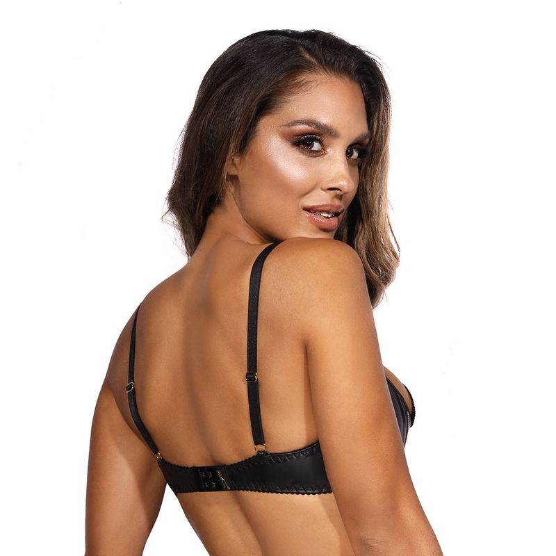 Wetlook Half Cup Bra With Gold Zipper For Women Black Womens Latex